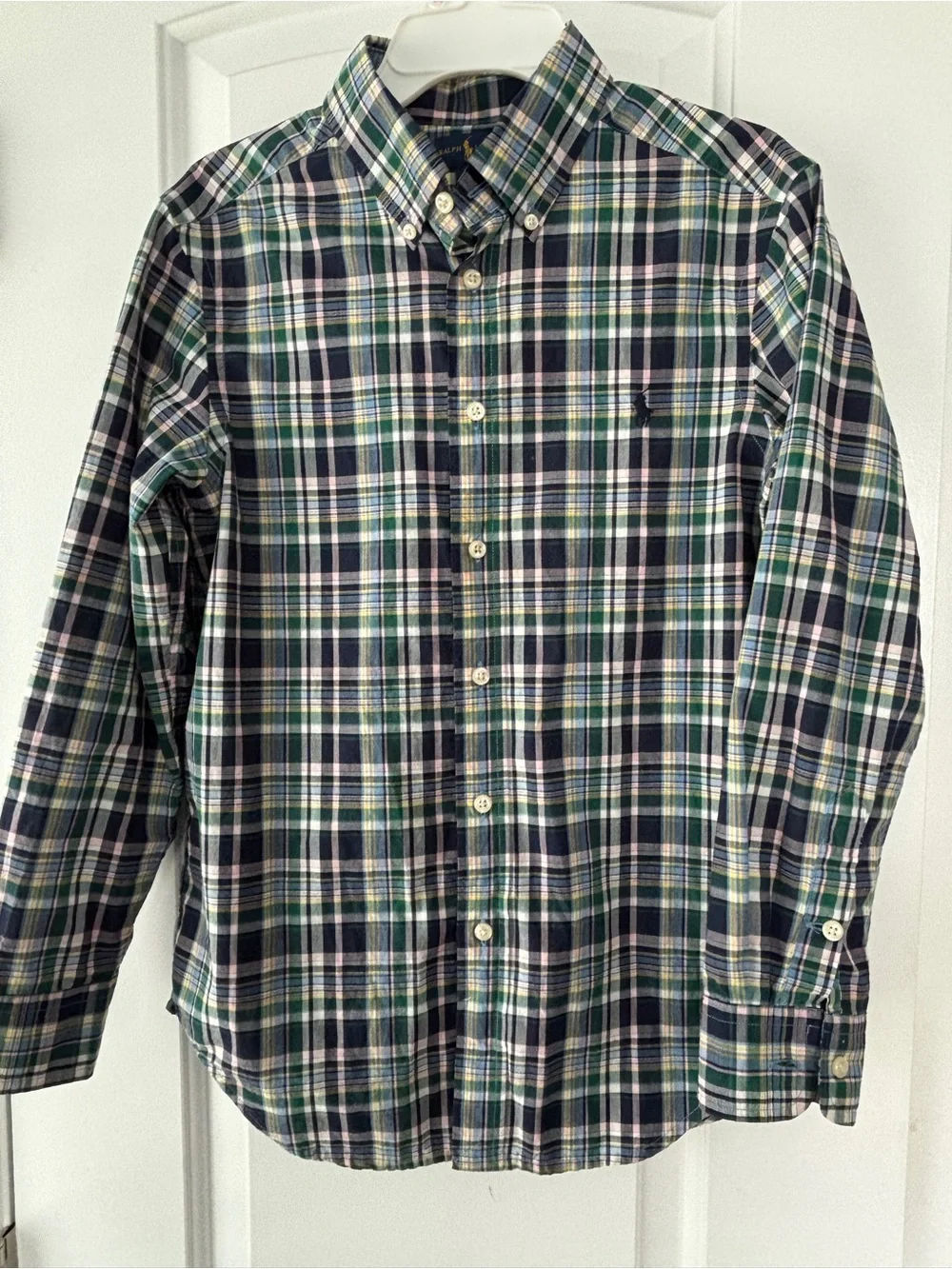 Boys Polo Ralph Lauren Plaid Button-Down Shirt in Green, Navy & Yellow